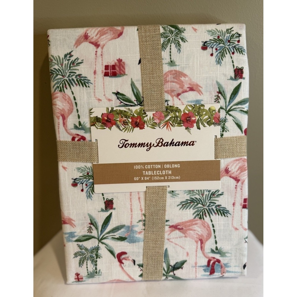 Tommy Bahama Tropical Christmas Flamingos pastel 60X84‎ tablecloth New